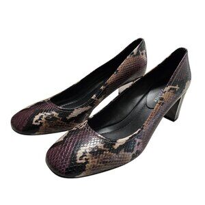 Donald J Pliner Corin Snake Print Block Heel Pump In Plum Sz 8M